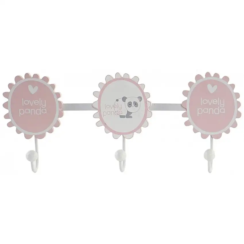 Appendiabiti in legno a 3 ganci Genérico Panda Ours [Misura 16x40x8 cm]