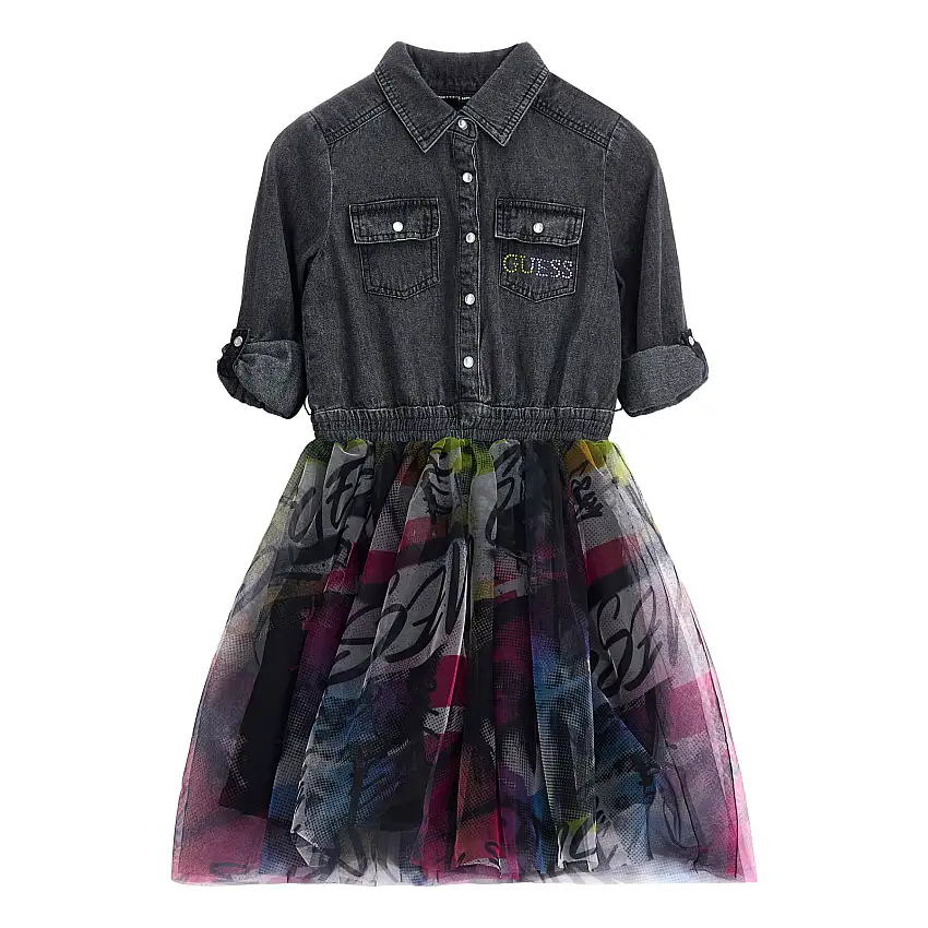 Abito da bambina a maniche lunghe in tessuto misto Guess ADJ