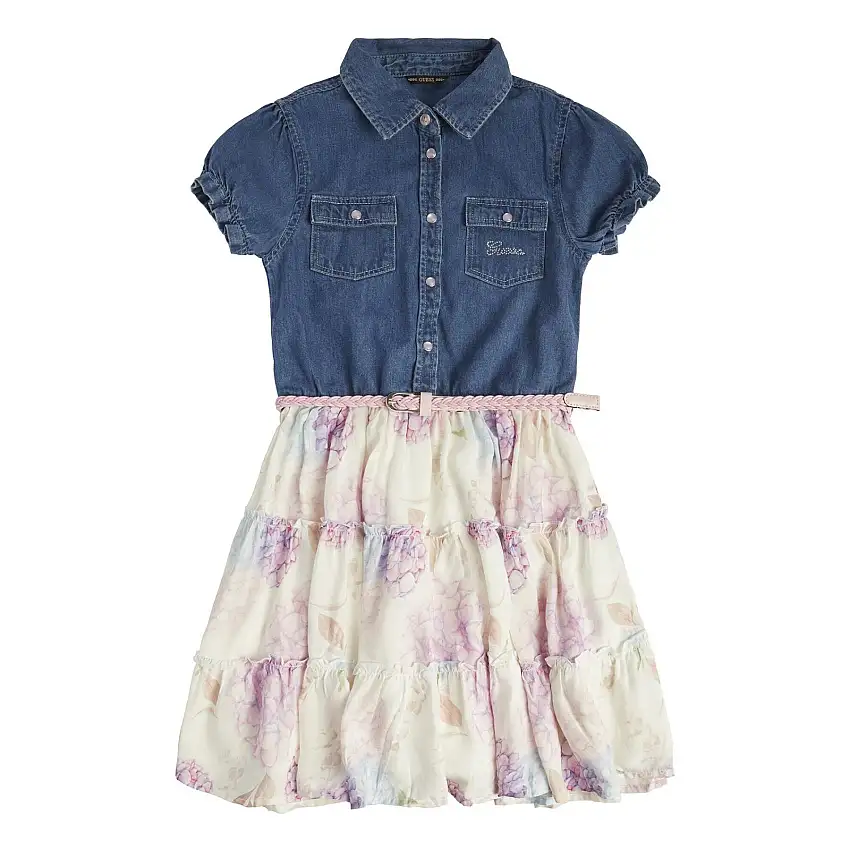 Abito da bambina in denim in tessuto misto Guess