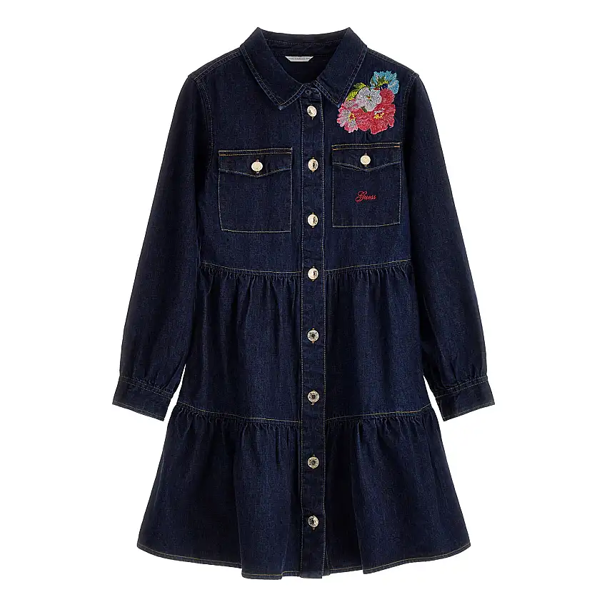 Abito bambina in denim a maniche lunghe Guess