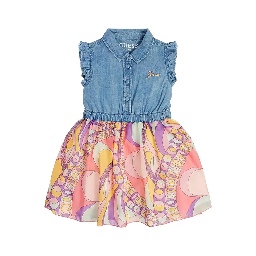 Abito da bambina in tessuto misto stampato all-over Guess
