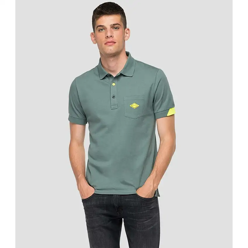 Polo in piqué elasticizzato con tasca Replay