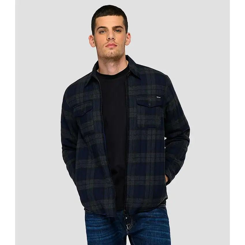 Camicia leggera a quadri in flanella con cerniera Replay