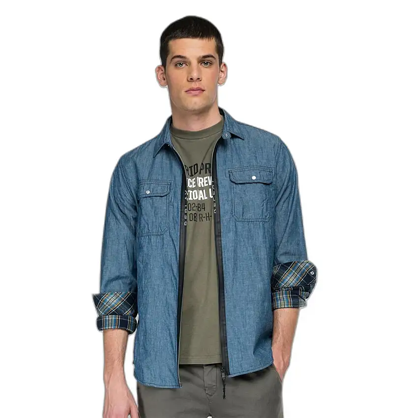 Camicia in lino e cotone con zip Replay