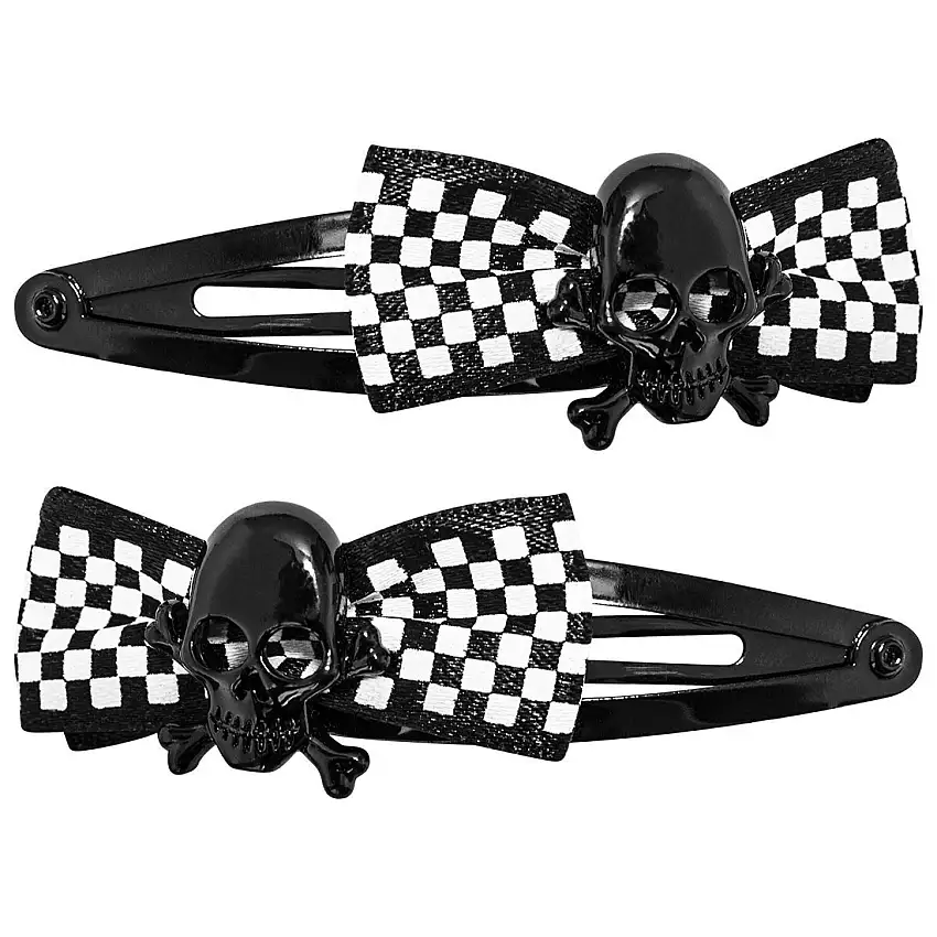 Fermaglio per capelli da donna Rock à Gogo Checker Skulls