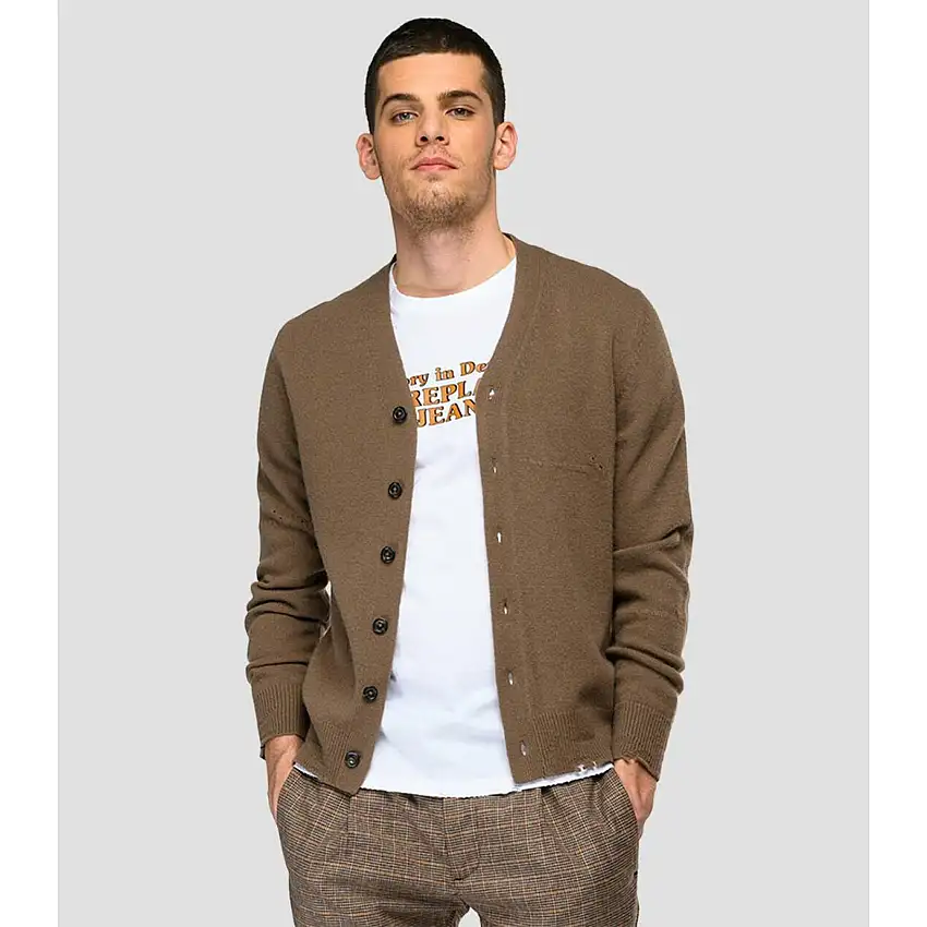 Cardigan con scollo a V in lana e viscosa Replay